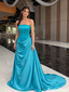 Classy Teal Strapless Ruched Satin A-Line Floor-Length Prom Dress,OLP2486
