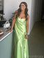 Soft Spaghetti Strap Sleeveless A-line Satin Long Evening Prom Dresses Online, OLP771