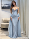 Icy Blue Strapless V-Neck Beaded Mermaid Prom Dress with Tulle Cape,OLP246