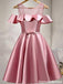 Pretty Dusty Pink Cold Shoulder Homecoming Dress Short A-Line Satin Ruffle Gown,HD1229