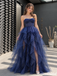Gorgeous Navy Blue Strapless Layered Tulle Long Prom Dress,OLP2503