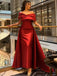 Formal Off-shoulder Sleeveless Mermaid Satin Red Long Prom Dresses Online, OLP617