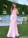 Pretty Pink Sweetheart Strapless Mermaid Long Prom Dress Satin Pleated Modern,OLP2430