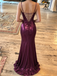 Stunning Purple Ruched Bodycon Prom Dress Spaghetti Straps Unique Party Gown,OLP2398