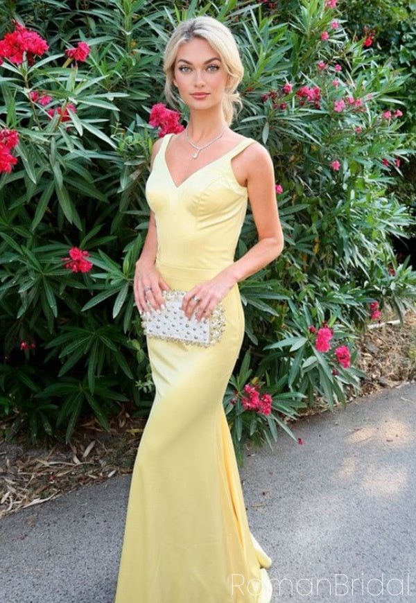 Soft Spaghetti Strap Sleeveless Mermaid Satin Long Evening Prom Dresses Online, OLP735