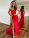 Sexy Sweetheart Mermaid Satin Red Long Prom Dresses With Front Slit For Party Online, OL335