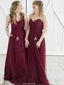 Sweetheart Burgundy Full Lace Long Tulle Bridesmaid Dress, BD0502