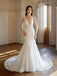 Charming A-line Tulle V-neck Lace Appliques Wedding Dresses With Trailing, WD0386