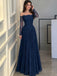 Chic Off Shoulder Long Sleeve Teal Lace Prom Dress A Line Floor Length Gown,OLP2413