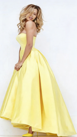A-line Straight High-low Satin Long Prom Dresses.DB10148