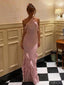 Cute Halter Sleeveless Mermaid Satin Long Evening Prom Dresses Online, OLP679