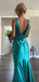 Soft V-neck Sleeveless Mermaid Satin Long Prom Dresses Online, OL506