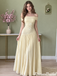 Modern Light Yellow Off-the-Shoulder Sleeveless Chiffon Prom Dress,OLP2434