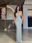 Sparkly Light Blue Sequin Strapless Mermaid Prom Dress with Choker,OLP2404