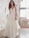 Amazing  Chiffon V-Neck A-Line Beaded Lace Appliques Wedding Dresses, WD0332