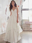 Amazing  Chiffon V-Neck A-Line Beaded Lace Appliques Wedding Dresses, WD0332