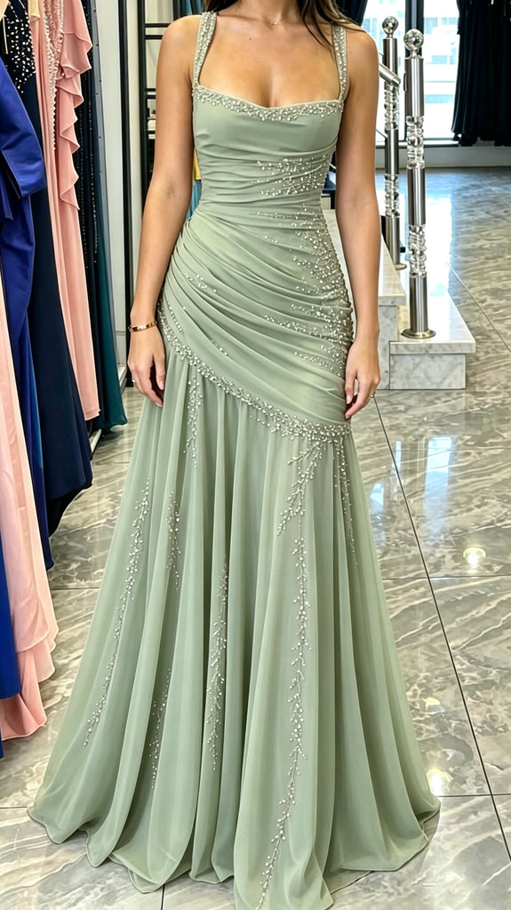 Stunning Burgundy Chiffon Mermaid Gala Gown Sleeveless Ruched Prom Dress,OLP2316