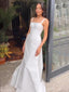 Simple Square Sleeveless Mermaid Satin White Long Prom Dresses Online, OL519