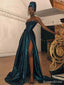 Formal Spaghetti Strap Sleeveless A-line Satin Long Prom Dresses With Slit For Party Online, OL459