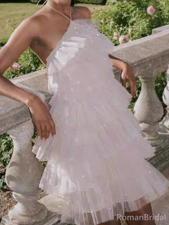 Shiny Halter Sleeveless A-line Tulle Ruffles Homecoming Dresses For Party Online, HD1098