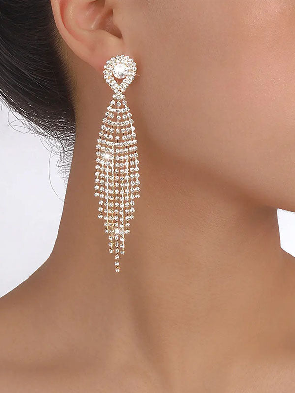 Crystal Tassel Dangle Earrings Silver Wedding Jewelry