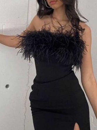 Sexy Sweetheart Sleeveless Mermaid Satin Black Long Prom Dresses With Slit For Party Online, OL457