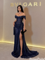 Sexy Navy Off-Shoulder Glitter Mermaid Prom Dress High Slit,OLP2463