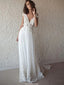 A-line V-neck Cap Sleeves Appliques Wedding Dresses With Train, WD0442