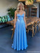 Sexy Spaghetti Strap Sleeveless A-Line Satin Evening Prom Dresses Online, OLP1023