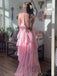 Cute Halter Strap Sleeveless A-line Chiffon Evening Prom Dresses Online, OLP1082