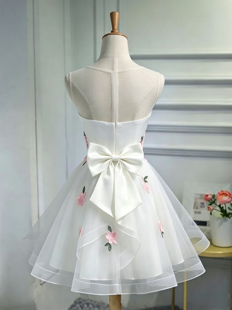 Elegant Round Neck Sleeveless Lace up back Embroidery Junior Homecoming Dresses, HD0391