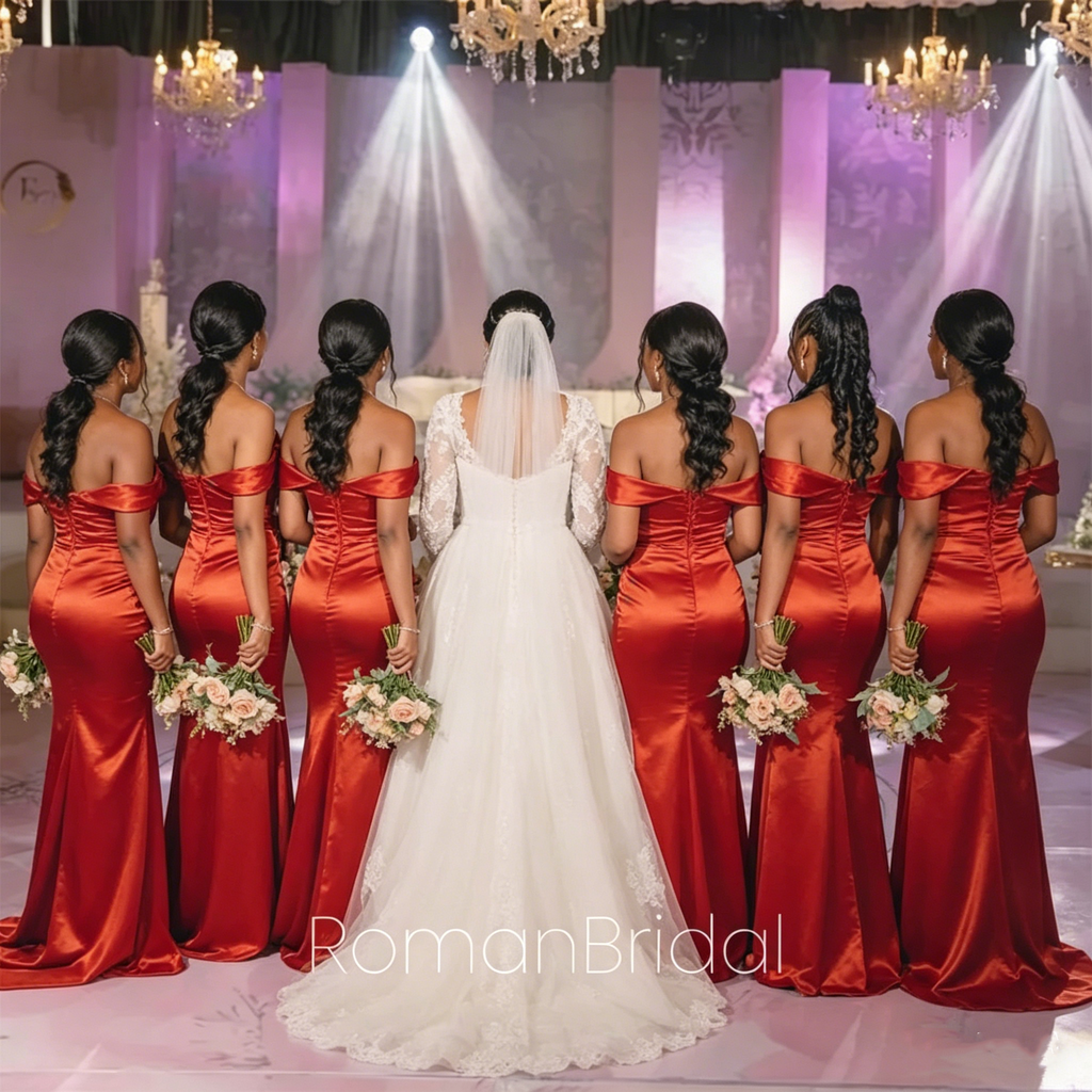 Sexy Off-shoulder Sleeveless Mermaid Satin Bridesmaid Dresses Online, BG838
