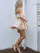 A-Line Off-Shoulder Pearl Pink Lace Tulle Short Homecoming Dresses with Ruffles, HD0382