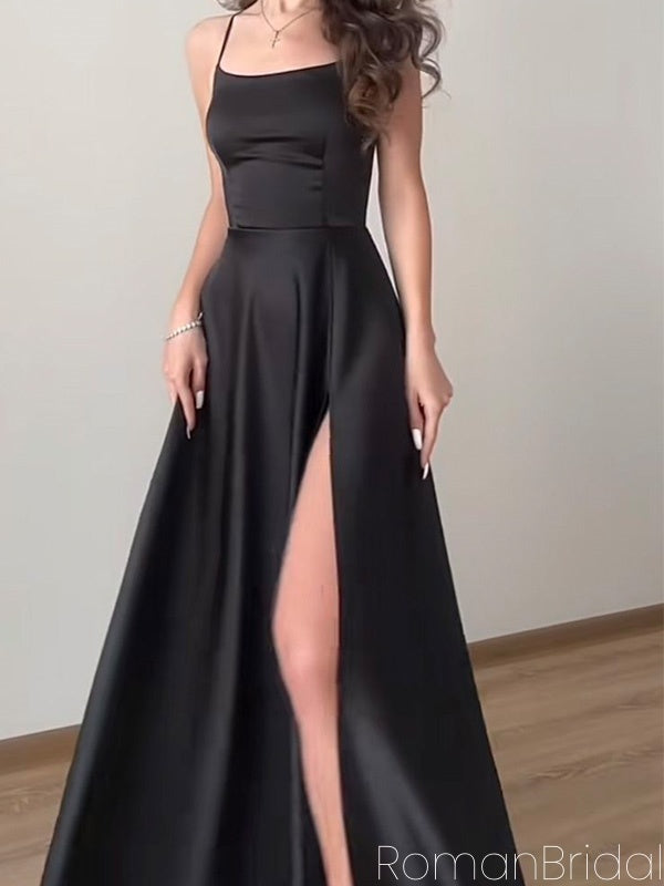 Soft Spaghetti Strap Sleeveless Mermaid Satin Evening Prom Dresses Online, OLP888