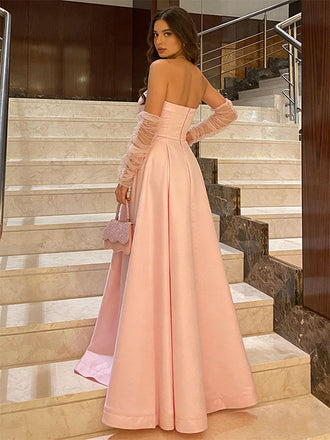 Elegant Pink Sweetheart A-Line Long Prom Dress Ideas, Evening Party Dresses, OLP1522