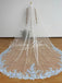 Blue Floral Cathedral Bridal Veil 3D Flower Wedding Veil for Boho Bride