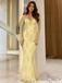 Stunning Yellow Sweetheart Long Sleeve Mermaid Prom Dress Floor Length Tulle Beaded Gown,OLP2400