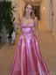 Soft Spaghetti Strap Sleeveless A-line Satin Long Evening Prom Dresses Online, OLP711