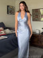 Soft V-neck Sleeveless Mermaid Satin Evening Prom Dresses Online, OLP1065