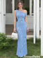 Sexy Light Blue One-Shoulder Prom Dress Stunning Applique Chiffon Long Evening Gown,OLP2440