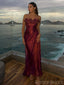 Elegant Spaghetti Strap Sleeveless Mermaid Satin Long Evening Prom Dresses Online, OLP731