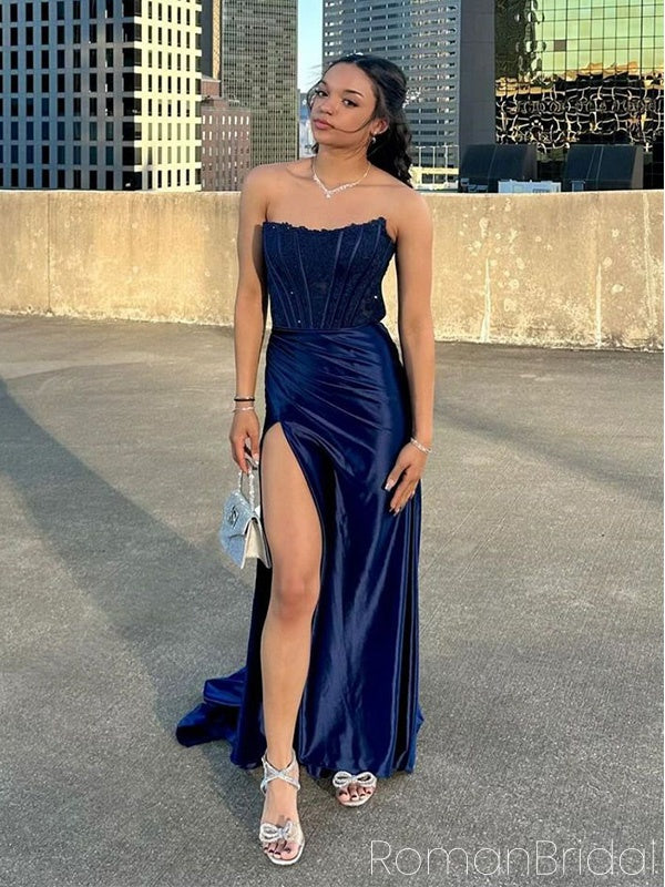 Sexy Sweetheart Sleeveless Mermaid Satin Long Evening Prom Dresses Online, OLP793