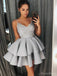 Sexy Spaghetti Strap Sleeveless A-line Satin Short Ruffles Homecoming Dresses For Party Online, HD01011