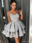 Sexy Spaghetti Strap Sleeveless A-line Satin Short Ruffles Homecoming Dresses For Party Online, HD01011