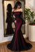 Modern Elegant Burgundy Mermaid Prom Dress Off-Shoulder Long Sleeve Formal Gown,OLP2275
