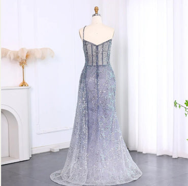 Shiny Blue One-Shoulder Mermaid Side Slit Long Prom Dress Ideas, Evening Party Dresses, OLP1264