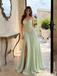 Modern Mint Green Lace Bodice Chiffon High Slit A-Line Prom Dress,OLP2390