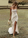 Simple Spaghetti Strap Sleeveless Mermaid White Satin Long Wedding Dresses With Trailing, WD0549