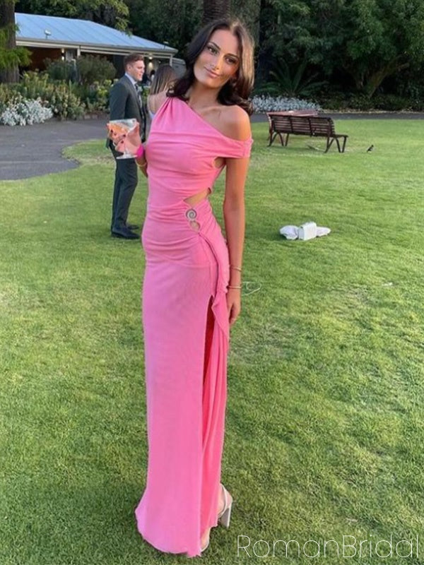 Cute One-shoulder Sleeveless Mermaid Satin Evening Prom Dresses Online, OLP795