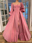 Formal Sweetheart Full Sleeve A-line Satin Long Evening Prom Dresses Online, OLP639